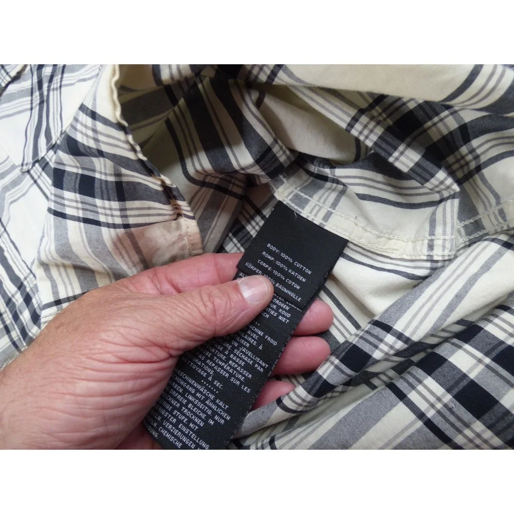 Harley-Davidson Racing Mens Plaid Button Down Shirt Cream Black Long Sleeve 2XL